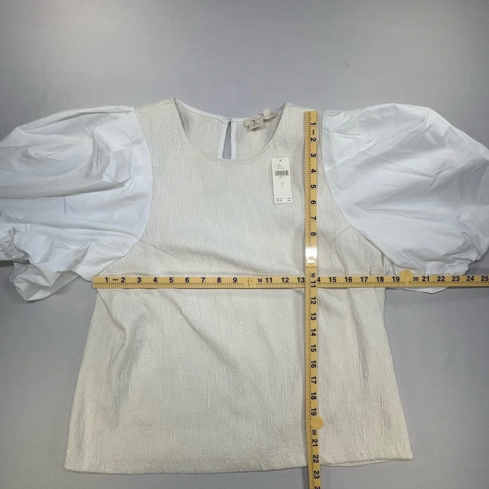 Anthropologie White Textured Bouclé Puff Sleeve Top Blouse NWT Large